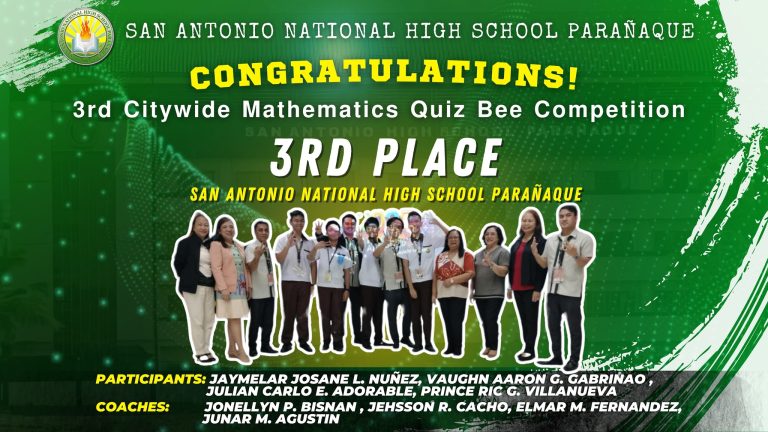 Congratulations, Team SANHS! 3rd Place Finish in the 3rd Citywide Mathematics Quiz Bee